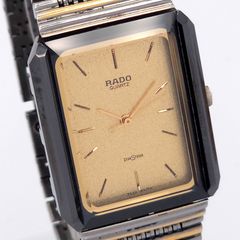 箱有 稼働品】RADO クォーツ スクエア 黒 レディース腕時計 純正ブレス