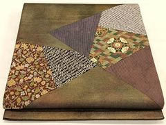 平和屋着物○九寸名古屋帯 草花文 黒地 金彩 鬼しぼ縮緬 正絹 逸品  