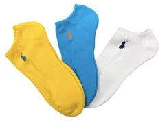 未使用 ポロ ラルフローレン ソックス メンズ 25-27ｃｍ 靴下 3足セット 足底パイル アーチサポート ワンポイント刺繍 スニーカーソックス ホワイト ターコイズ イエロー ナイガイ 紳士用 POLO RALPH LAUREN ポニー カジュアル