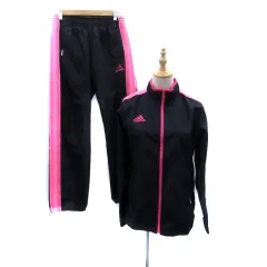 アディダス adidas スポーツウエア ジャージ セットアップ 上下 トラックジャケット ミドル丈 パンツ ストレート イージー ロング丈 ライン ロゴ刺繍 ロゴプリント L 紺 ネイビー ピンク /HO2