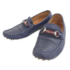 良品 GUCCI グッチ ホースビット金具 シェリーライン ドライビングシューズ 322741 7 1/2 約26.5cm ネイビー メンズ 古着 中古 USED