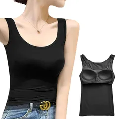 カップ付きタンクトップ(2XL ブラック) ブラトップ 360°伸縮 吸汗 放湿 すべすべ 滑らか ストレッチ ズレ防止 ヨガウェア 脇高 チラ見え防止 レディース インナー トップス 黒