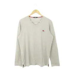 バーバリーブラックレーベル BURBERRY BLACK LABEL Tシャツ ロンT Vネック 長袖 ロゴ刺繍 ワンポイント 3 L グレー /AH18 ■GY27
