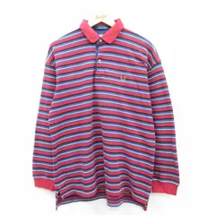L/古着 トミーヒルフィガー 長袖 ブランド ポロ シャツ メンズ 90s ワンポイントロゴ 鹿の子 コットン 赤他 レッド ボーダー 25jun14 中古 