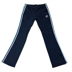 古着 adidas アディダス トラックパンツ 刺繍 トレフォイルロゴ ブラック×ホワイトライン 95サイズ Mサイズ 257-59