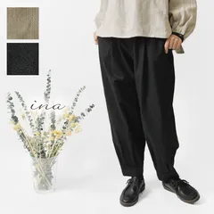 ＊【新品】【ina イナ】コットンリネン 裾ダーツ入りパンツ (251113)レディース 春 夏 ロング 麻 テーパード ウエストゴム ゆったり 日本製 無地 黒 ナチュラル 服 セール おしゃれ コーデ ナチュランド 人気 30代 40代 50代 60代