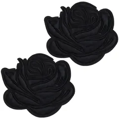 ドナリー ワッペン アイロン 2枚セット バラ 薔薇 アップリケ 刺繍 ハンドメイド 手芸 DIY リメイク 補修 (ブラック) [ブラック]