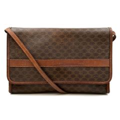 【美品】CELINE　セリーヌ　マカダム柄　ショルダーバッグ　ロゴ　ブラウン　レザー　ヴィンテージ　バッグ　レディース