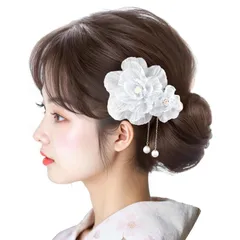 新商品 和装 和風 適切な 成人式 ヘアクリップ 子供 花 結婚式 パール 七五三 髪飾り 花火大会 浴衣 卒園式（白） WoLraYuan