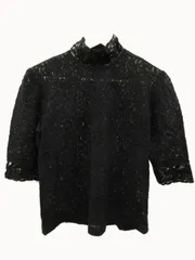 ジュンアシダ jun ashida カットソー 半袖 ハイネック レース スパンコール 透け ブラック 黒 M トップスのサムネイル