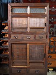 アンティーク重ね希少サイズな水屋箪笥 明治～大正時代　古録展  送料無料　中古 品番S10557