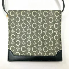【新品未使用品⭐️極美品⭐️セリーヌ CELINE】  ショルダーウォレット　 薄型ポシェット　 C×マカダム柄　 キャンバス×ブラックレザー　 珍しいモスグリーンバージョン  （AYA） 241119011000NRO