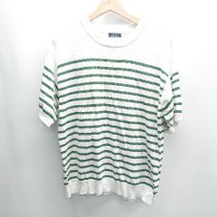 ◇ ⊂ URBAN RESEARCH ITEMS ボーダー柄 半袖 ニットカットソー サイズM ホワイト グリーン メンズ E  【1409240034490】