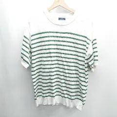 ◇ ⊂ URBAN RESEARCH ITEMS ボーダー柄 半袖 ニットカットソー サイズM ホワイト グリーン メンズ E  【1409240034490】