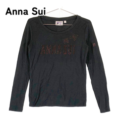 Anna Sui アナスイ M ブラック 黒 スパンコールブランドロゴ 綿100％長袖カットソー コットン100％ロゴ入りTシャツ