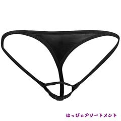 セクシー エナメル フロントオープン メンズショーツ Tバック ユニセックス ブラック 黒  女装 エロ