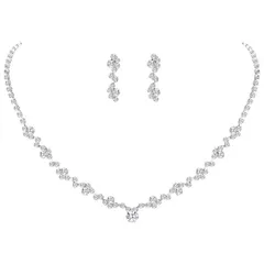 ネックレス ピアス セット ウェディング フォーマル 結婚式 パーティー クリスタル シンプル ジュエリー アクセサリー[定形外郵便、送料無料]mer003