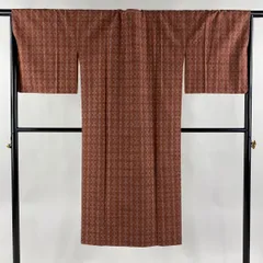 道行 身丈131cm 裄丈66cm M 和装コート 角衿 ますいわ屋 縦縞 幾何学模様 赤茶 正絹 美品 逸品 【中古】