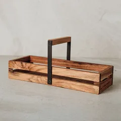 ツールボックス AZ-08(小物入れ 木製 オシャレ かわいい 卓上 小物収納 収納 小物 収納ボックス カトラリー カトラリーケース おしゃれ ナチュラル シンプル 持ち手 持ち手付き ウッド チーク チーク材 アイアン 小物収納ケース 小物収納ボックス)