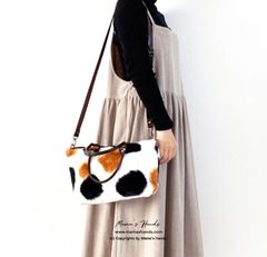⭐️16点売れました⭐️ 三毛猫 モフモフ 2way 革 小柄 トートバック 手提げ ねこ ネコ 猫 ショルダー バック