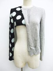 現状品 Comme des Garcons コムデギャルソン 変形 カットソー 黒地・水色水玉×シルバー サイズXS GH-NO15 AD2011 日本製 L003-0523-1