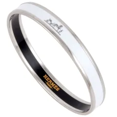 エルメス HERMES カレーシュ バングル カフ ホワイト シルバー金具 ロゴ 約19cm【中古】