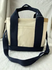 トートバッグ キャンバス 2way ミニトートバッグ ホウイトxネイビー大容量 帆布 レディース 3仕切り 通勤 ランチバッグ ホウイトxネイビー