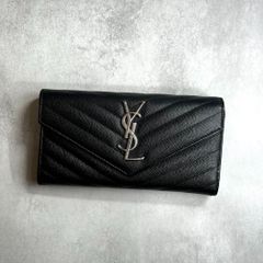 【美品】 YSL SAINT LAURENT サンローラン / カサンドラマトラッセラージフラップウォレット 長財布 キャビアスキン ブラック 372264