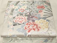 ひであみ様専用 R8SK225 袋帯 唐織 刺繍 花尽し 牡丹 銀糸 六通柄