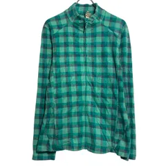 フリースジャケット L グリーン グレー ジップアップ ラグラン チェック ワンポイント ロゴ アウトドア 古着卸 アメリカ仕入 a612-6399