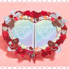 ハート型ペアトレカケースデコ໒꒱· ﾟ B8 バレンタイン♡赤チェック×チョコレート♡ホイップ×カラースプレー〔No.57〕