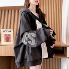 ☆ チャコールグレー ☆ L ☆ パーカー ジャケット レディース パーカー ジャケット 長袖 レディース ブルゾン スウェット 上着 羽織り 羽織 アウター 前開き フード付き フード ロング丈 ロング ロゴ 体型カバー ゆったり 秋 冬 カジュアル