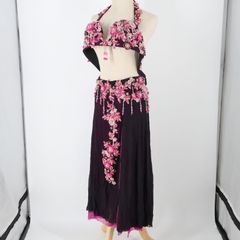 ベリーダンス衣装 黒×赤系花柄 豪華デザイン 側面スリット - メルカリ