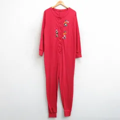 古着 長袖 ツナギ レディース ディズニー ミッキー ドナルド 刺繍 大きいサイズ 赤 レッド spe 25mar28 中古 オールインワンのサムネイル