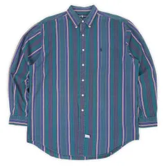 ポロラルフローレン POLO RALPH LAUREN 90s 90年代 初期 ボタンダウンシャツ BD ロゴ 刺繍 ワンポイント BD USA ヴィンテージ アメリカ 古着 メンズ シャツ グリーン系 マルチストライプ柄 L【中古】