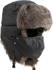 aspersio アスペルシオ 飛行帽 防寒 防風 ファー マスク付き 帽子 柔らかい モコモコ パイロットハット メンズ レトロ 暖かい 裏起毛 ミリタリー オシャレ カッコイイ 紳士 ファッション 釣り(モスグレー,  Free Size)