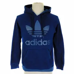アディダスオリジナルス adidas originals トレフォイルロゴ プルオーバーパーカー フーディー 長袖 フード コットン S プリント 紺 ネイビー トップス /BT