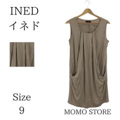 INED イネド ワンピース クルーネック ノースリーブ シンプル おしゃれ レディース ブラウン 9 キュプラ