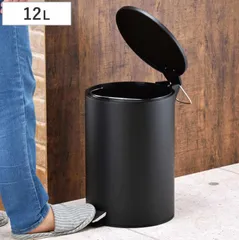 ゴミ箱 12L マイトラッシュ ペダルペール ブラック （ ごみ箱 12リットル ステンレス ペダル式 ふた付き 丸型 分別 スタイリッシュ リビング キッチン トイレ 玄関 デスク下 インナーバケツ付 静音 シンプル ）のサムネイル