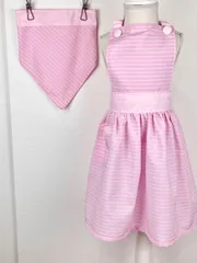 ピンクのストライプの可愛いハンドメイド子供エプロンと三角巾のセット