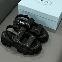 Prada★プラダ パデッドナッパレザー サンダル  黑