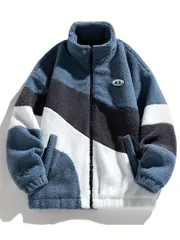 メンズ フリースジャケット 厚手 冬用 フルジップ スタンドカラー カラーブロック ジッパーポケット 防寒 保温 ソフトアウター カジュアル おしゃれ 暖かい 通勤 通学 アウトドア もこもこ ふわふわ コート