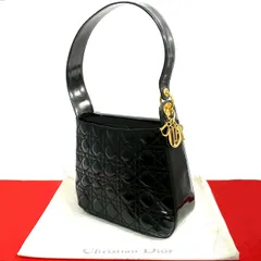 極 美品 希少品 Christian Dior ディオール ヴィンテージ カナージュ ロゴ 金具 パテントレザー ワン ショルダーバッグ ブラック 49173