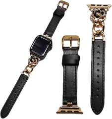 Royce&Roland Apple watch チェーン ＆ レザー バンド おしゃれ アップルウォッチ 時計 ベルト レザーバンド/メタル 本革/シルバー Series 10 9 8 7(ブラック/ゴールド,  44mm 45mm 46mm)