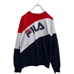 FILA ロゴ スウェット トレーナー L～ ネイビー レッド ホワイト フィラ 切替 ビッグロゴ 裏起毛 古着卸 アメリカ仕入 a603-5505