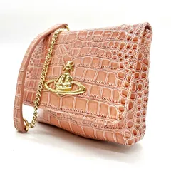 【美品】 Viviennewestwood ヴィヴィアンウエストウッド ショルダーバッグ オーブ フラップ チェーン クロコ型押し レザー 革 ピンク 桃色 ゴールド金具 ユニセックス 男女兼用 メンズ レディース