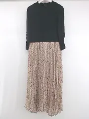 ◇ Feroux リブニット 切替 ダルメシアン柄 プリーツ 七分袖 膝下丈 ワンピース サイズ2 ブラック ピンク レディース P  【1305240027039】のサムネイル