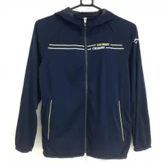 キャロウェイ ジップパーカー ネイビー×白 胸元ライン ロゴプリント 薄手 レディース S ゴルフウェア Callaway