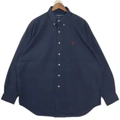 90's Ralph Lauren ラルフローレン 長袖ボタンダウンシャツ BLAKE 無地 メンズUS-XL ネイビー hsc-0801n