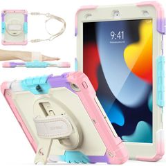 SEYMAC stock iPad ケース 耐衝撃ハンドストラップケース ショルダーストラップ付き iPad対応 iPad 10.2インチ 色とりどり+ピンク